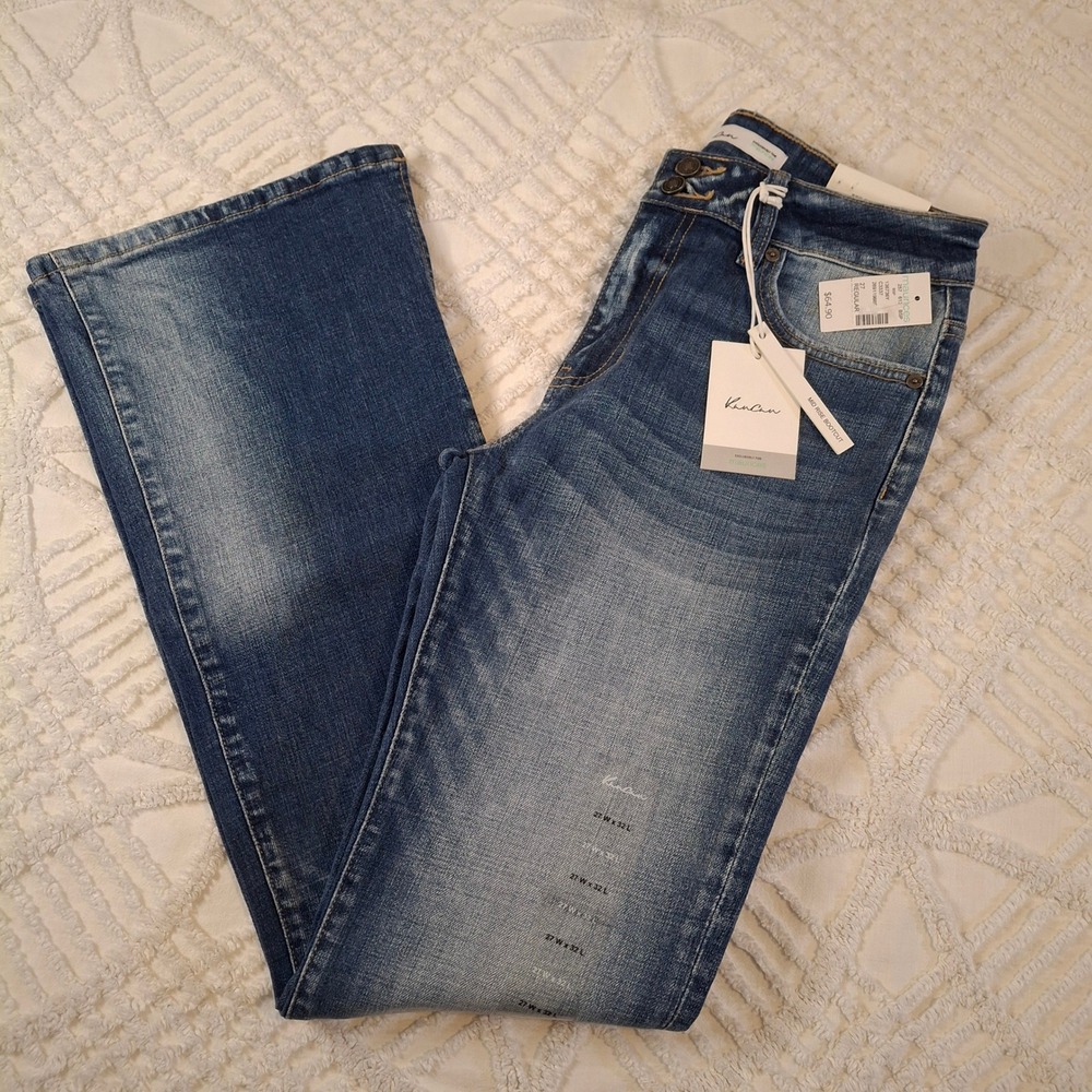 KanCan Womens 27 x 32 Bootcut Jeans Medium‎ Wash Mid Rise Faded Whiskered NWT